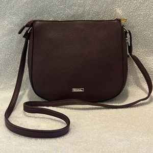 Aldo faux leather shoulder crossbody deep plum brown with gold tone hardware